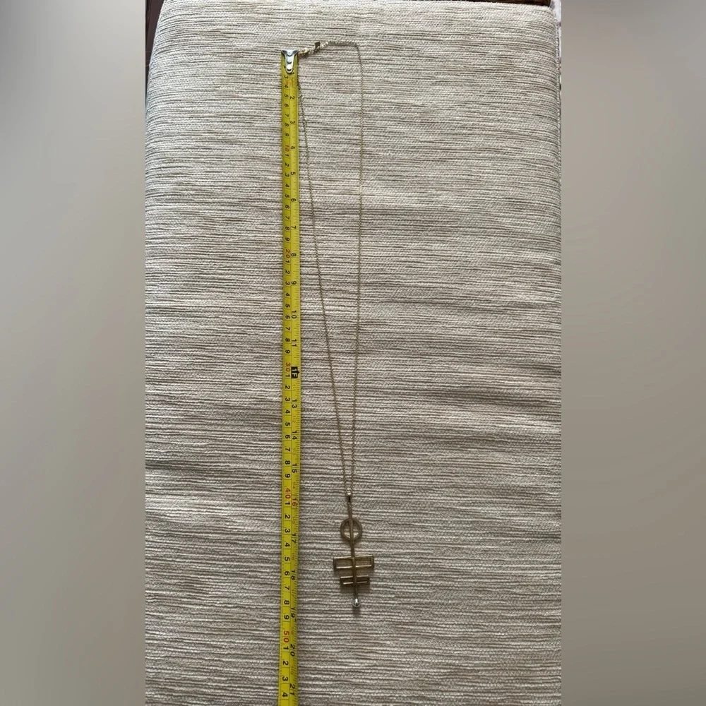 Long Geometric Pendant Necklace Gold And Silver - Picture 4 of 4